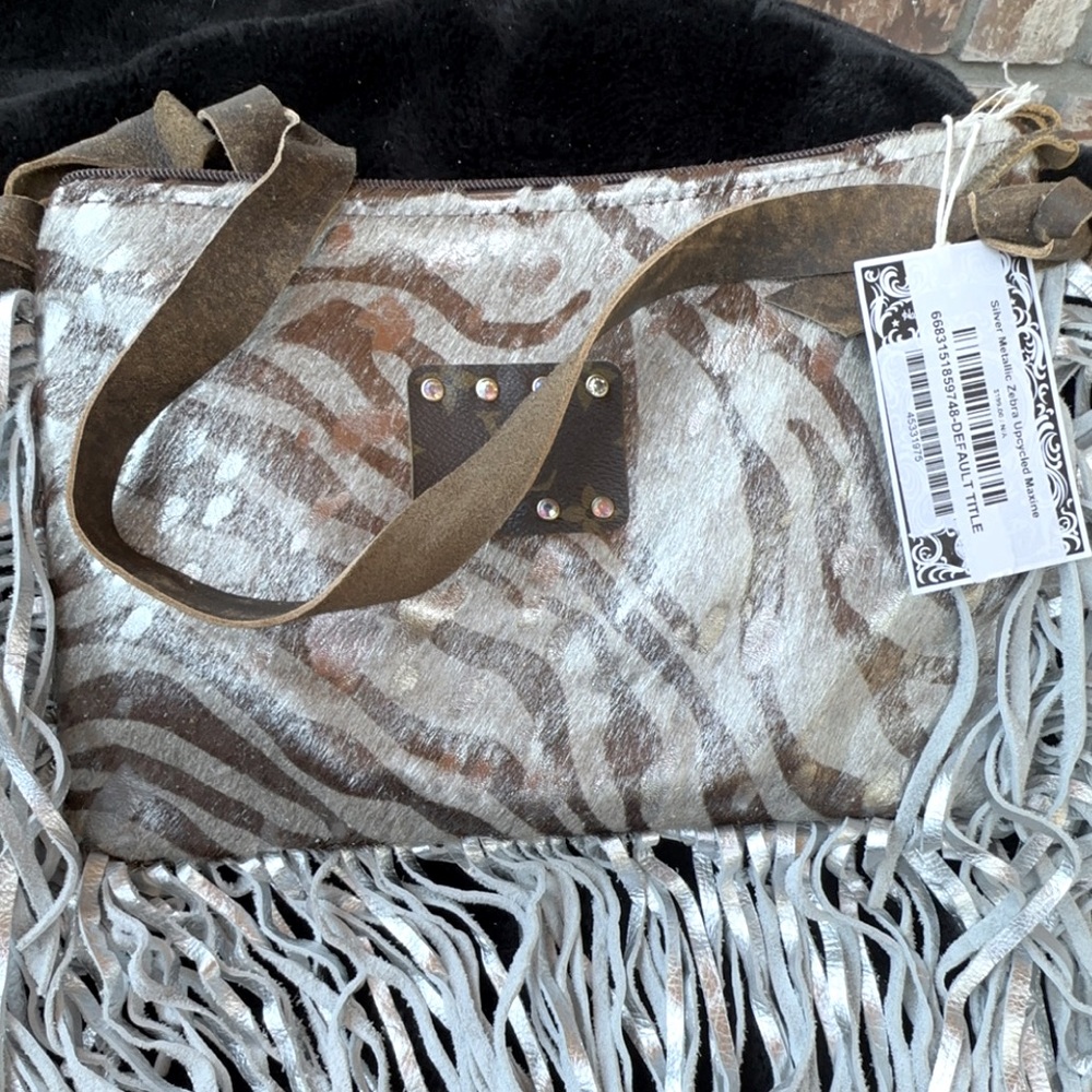 Keep It Gypsy Maxine Silver Zebra hair on hide leather Fringe Crossbody. NWT